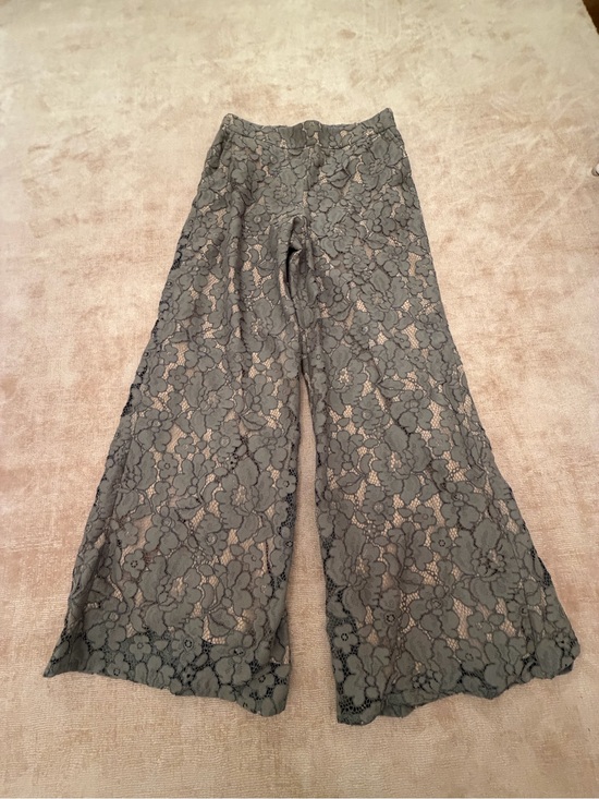 Feather Bone by Anthropologie Pants - Olive Lace Wide-Leg Pants with Nude Lining